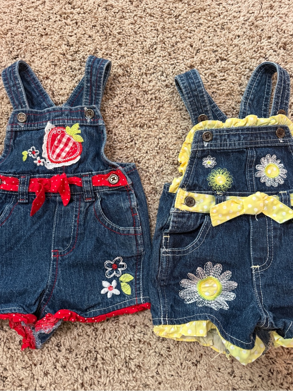 Baby Girls Denim Romper Set 3-6M Y2K Vintage Style Floral Strawberry Shortalls